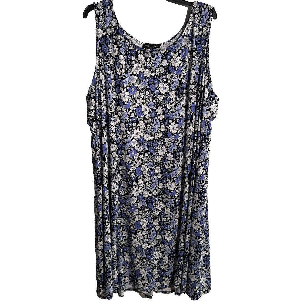 Perceptions Woman 3X Blue Floral Sleeveless Dress Plus Size Casual Midi
